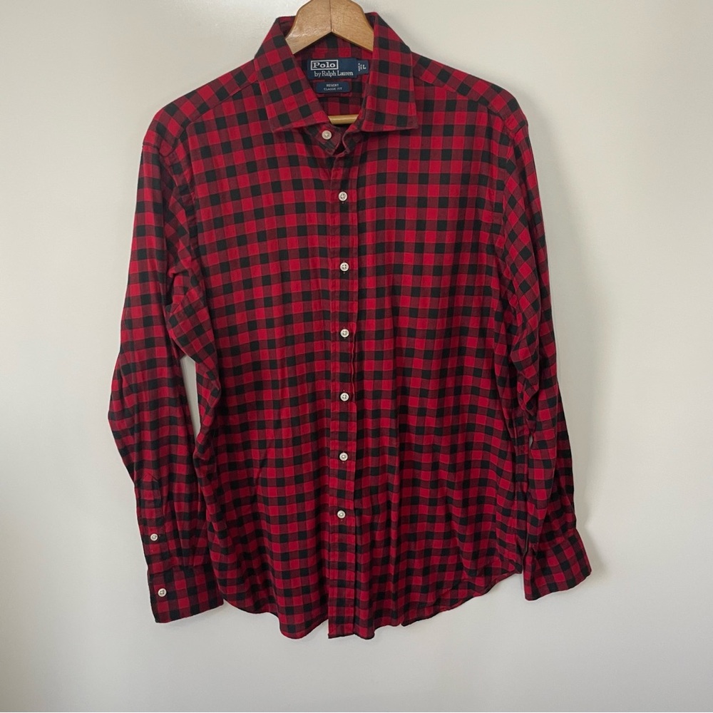 Polo Ralph Lauren Regent Red Black Check Button-Down Long Sleeve Shirt Mens L